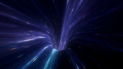 Dark blue and violet light trails bend around a black central ridge, creating a moody warp tunnel for cosmic travel, speed, motion and cinematic science fiction background concepts for futuristic  © Versa