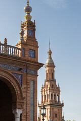 Decorative arch and tower of Plaza de España in Seville, Spain © ph_sadore