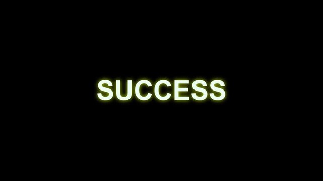 Bright green glowing neon success text on dark background