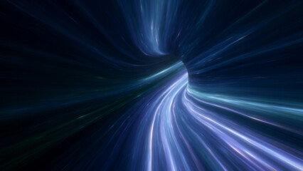 Deep blue and violet light streams sweep toward a bright central opening, creating a sleek hyperspace tunnel for cosmic travel, speed, motion and futuristic science fiction backgrounds  © Versa
