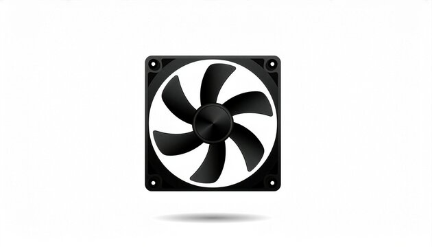A black computer cooling fan with seven blades, designed for PC cases or electronic devices, isolated on a clean white background.