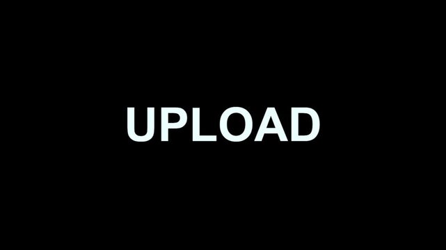 Modern upload button with glowing blue text on black background