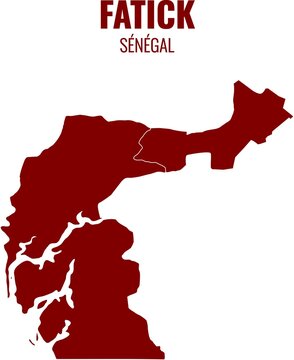 Vector map of Fatick region in Senegal with typographic text