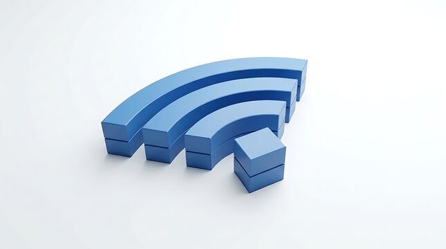 Blue wifi signal icon symbol made of layered stacked blocks on white background