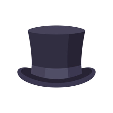 Top hat icon with tall crown and curved brim, flat illustration