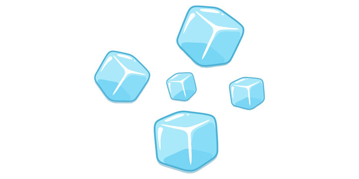 Ice cube vector illustration set in light blue colors.