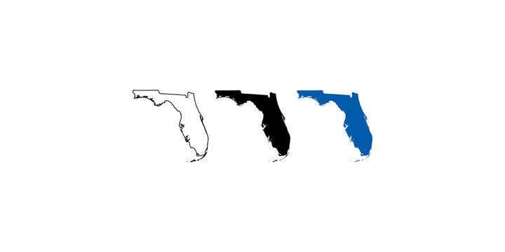Florida state map silhouette set in outline solid black and blue color fills.