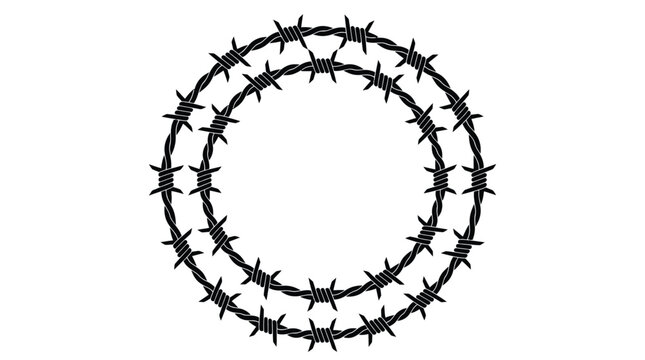 Double circle of sharp black barbed wire illustrated in a clean minimal flat graphic style