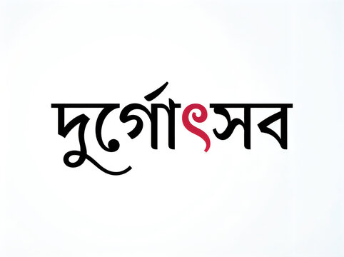 Durgotsab bengali typography design, durga puja festival greeting, creative calligraphy for hindu religious celebration, isolated on white background