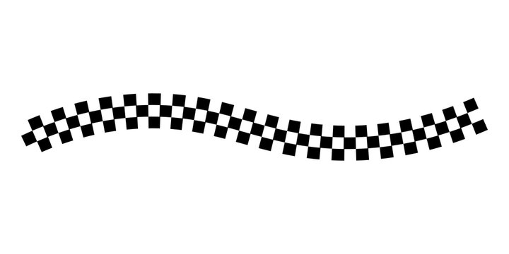 Black and white checkered wavy racing flag stripe design element