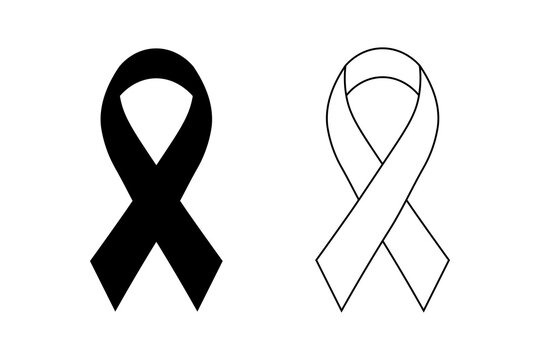 Black and white ribbon awareness symbols for charity and support isolated on a simple base