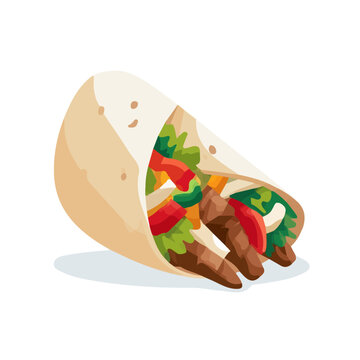 Simple flat 2D illustration of Beef Shawarma, modern minimalist artwork, isolated on a white background.