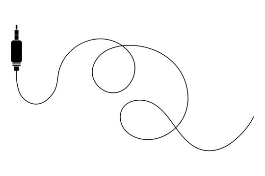 Black audio jack connector with a long coiled wire cable