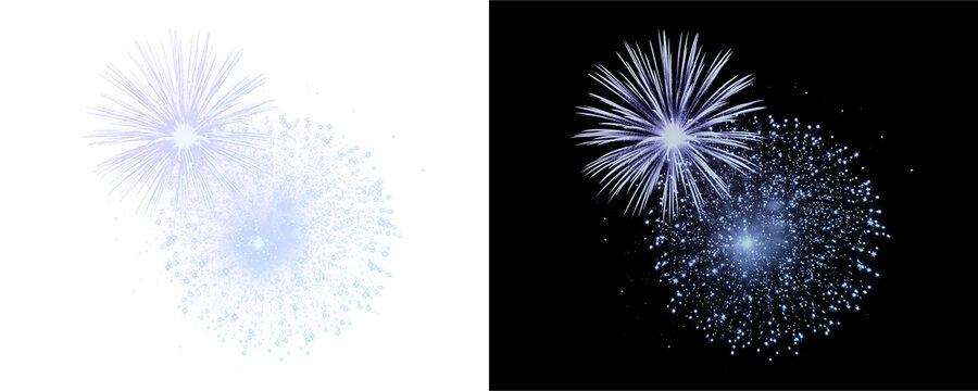 Sparkling blue explosion with shimmering rays, iridescent particles, and a festive star overlay. Glittering blue fireworks display, festively isolated on a transparent background.
