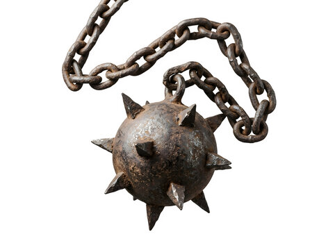 Medieval spiked flail weapon isolated on transparent background