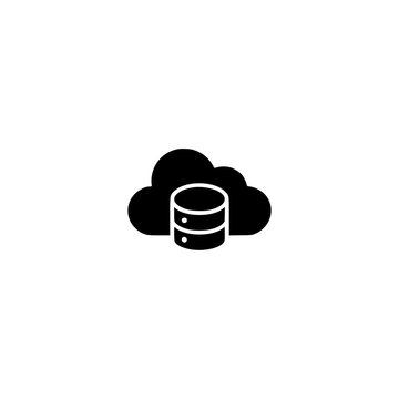 Cloud database icon. Solid black glyph of a cloud database for data storage.