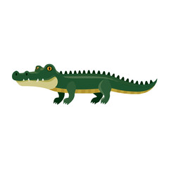 Fototapeta premium Crocodile, simple flat 2D artwork with minimal details, isolated on a white background.