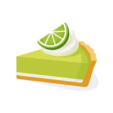 Key Lime Pie, flat 2D illustration, minimal modern design, clean shapes, isolated on a white background.