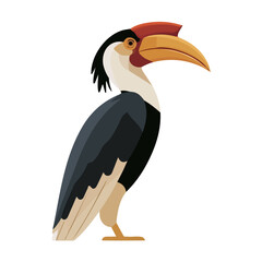Fototapeta premium Hornbill, flat 2D illustration, minimal modern design, clean shapes, isolated on a white background.