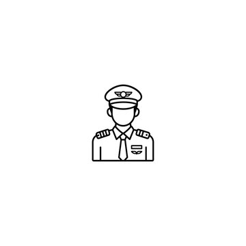Male pilot avatar icon with uniform shirt necktie service cap line art aviation employee profession personnel character illustration