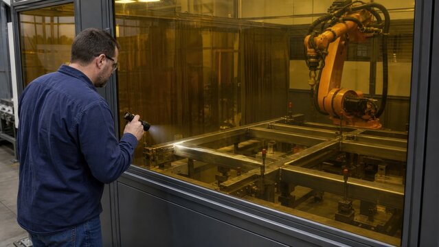 Fabrication inspector checks a cooled weld seam through the closed