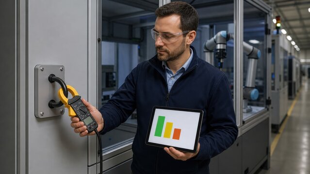Factory energy manager measures collaborative robot idle power through
