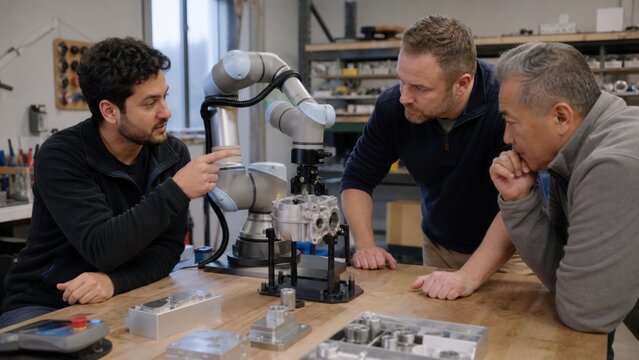 Manufacturing startup founder demonstrates a compact cobot workholding