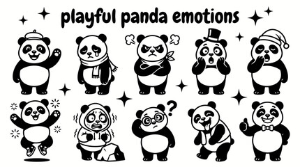 panda emotions featuring happy sad angry surprised sleepy excited scared confused laughing and cheerful panda expressions for children emotions education stickers messaging social media animal © Ethan