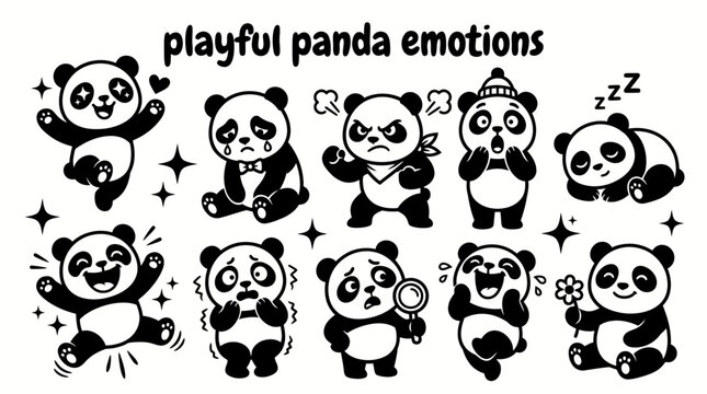 panda emotions featuring happy sad angry surprised sleepy excited scared confused laughing and cheerful panda expressions for children emotions education stickers messaging social media animal