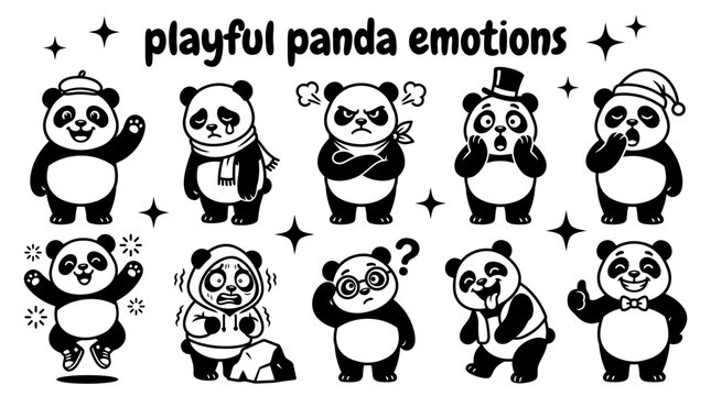 panda emotions featuring happy sad angry surprised sleepy excited scared confused laughing and cheerful panda expressions for children emotions education stickers messaging social media animal