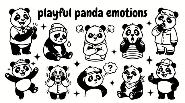panda emotions featuring happy sad angry surprised sleepy excited scared confused laughing and cheerful panda expressions for children emotions education stickers messaging social media animal