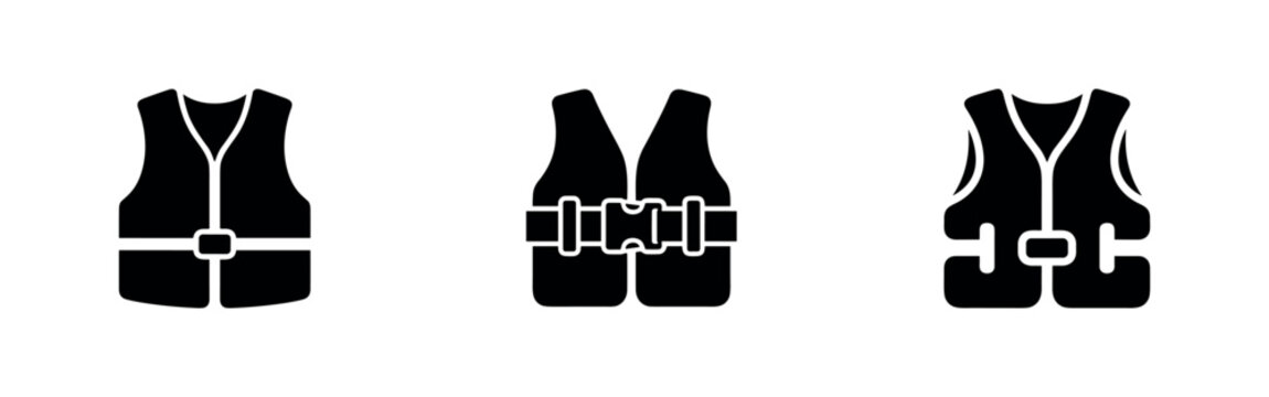 Life vest and jacket icons set. Water safety and personal flotation device symbols.