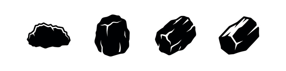Collection of various rock and stone icon shapes, representing geology and natural elements © Lili