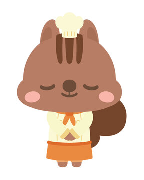 お辞儀するパティシエりすのイラスト
