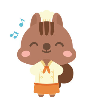 喜ぶパティシエりすのイラスト