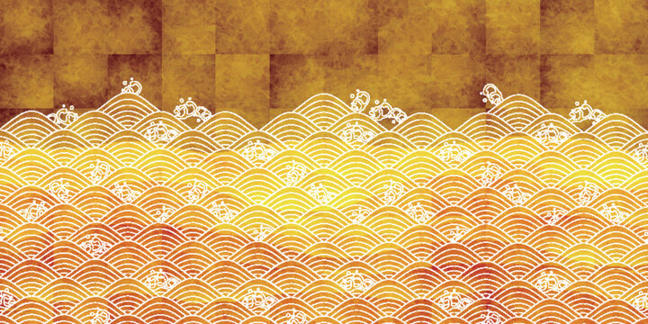 Golden Japanese Traditional Patterned Wave Background Illustration