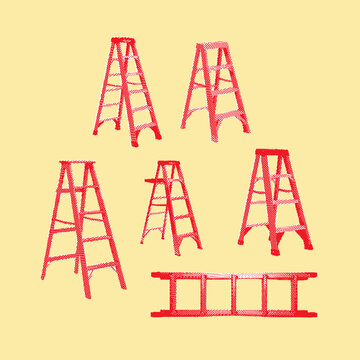 Construction step ladder and extension ladder vector illustration set.
