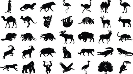 Fototapeta premium Wild african animals silhouettes collection for conservation and africa travel design elements