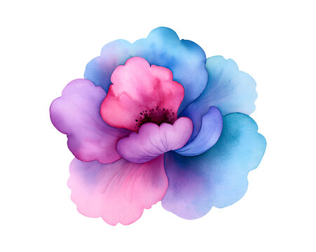 Pastel watercolor flower with pink center and blue-purple petals