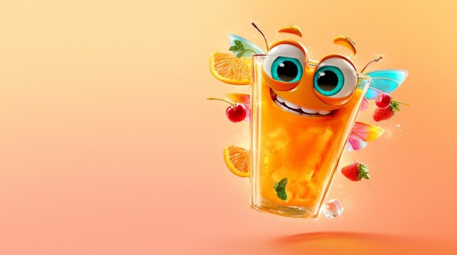 Small orange snack character with a smiling face on a warm studio background, playful food branding, cute fantasy concept, Halloween.