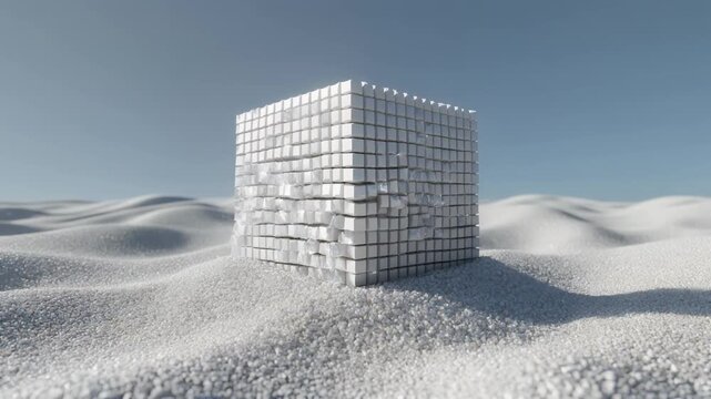 Abstract Geometric White Cube in Desert 4K Generative AI