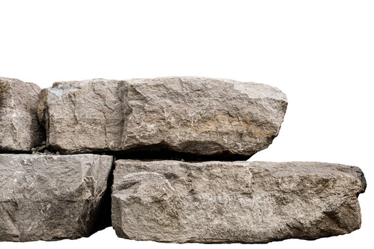 Large rough grey stone block stacked border isolated on transparent background