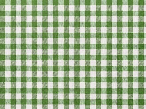 Green and white checkered gingham pattern fabric background texture with seamless repeating squares