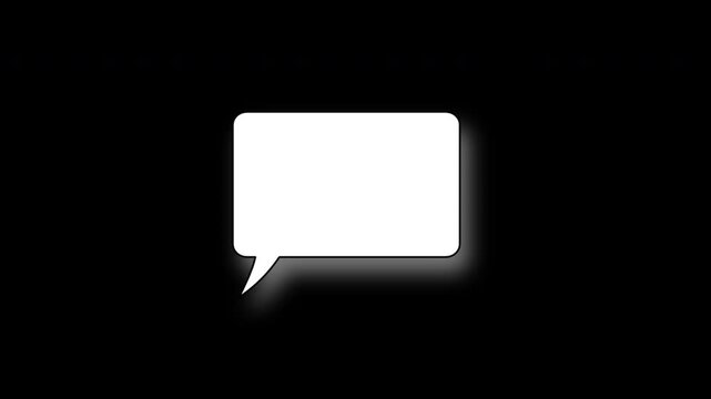 Minimalist white speech bubble with soft drop shadow on black background, for ui chat, communication message