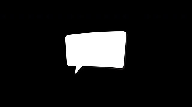 Animated white speech bubble on black background, for social media, messaging and communication, chat message