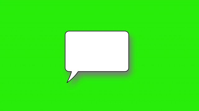 Blank white speech bubble animation on green screen background, chat message communication, dialogue