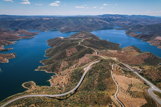 Odeleite Reservoir and Valley with Highway A22 Bridge in Algarve Region