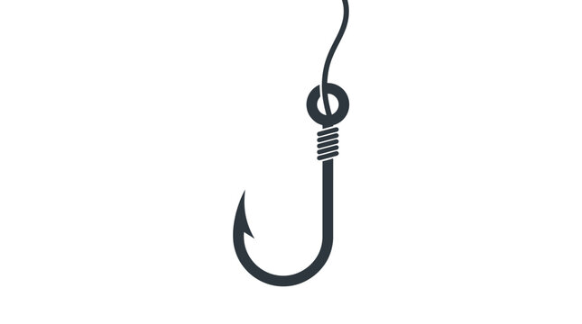 Sharp fishing hook icon featuring minimalist dark vector design with smooth lines and clear silhouette shape