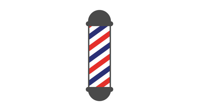 Iconic red white and blue barber shop pole illustration featuring classic cylindrical design on white