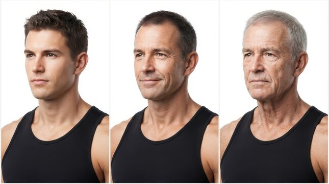 Man aging process from young adult to senior citizen